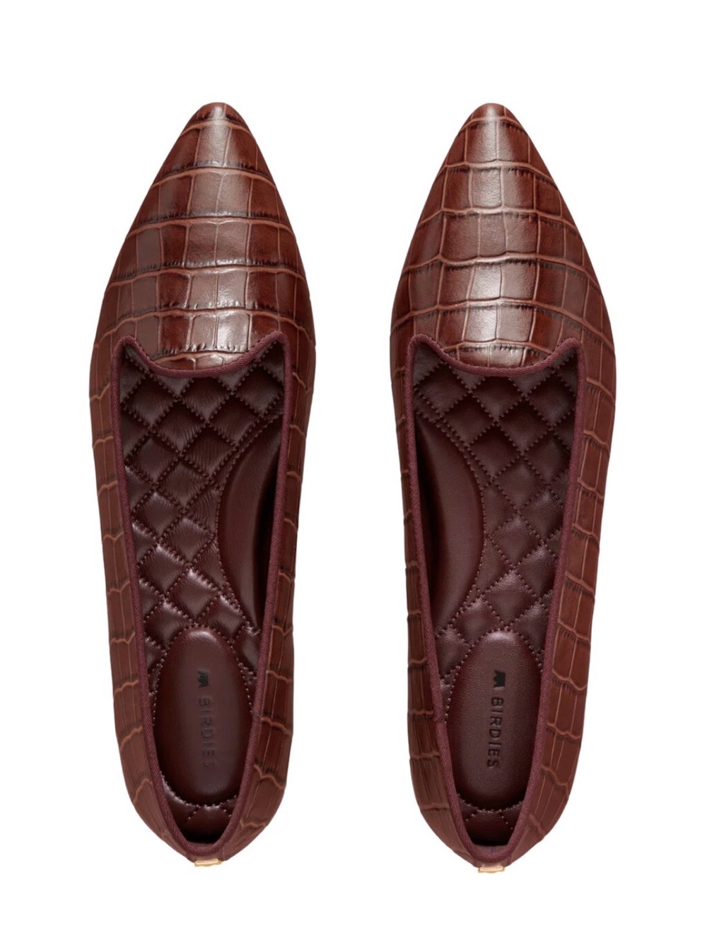 Birdies The Sparrow Brown Croc Print Leather Pointed Toe Flats Size 7 Comfort